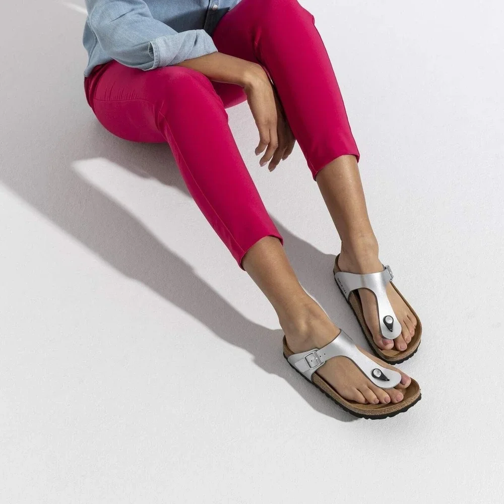 BIRKENSTOCK Gizeh Birko-Flor Metallic Silver Birko Flor Womens Size EU 35 US 4 - Picture 7 of 7
